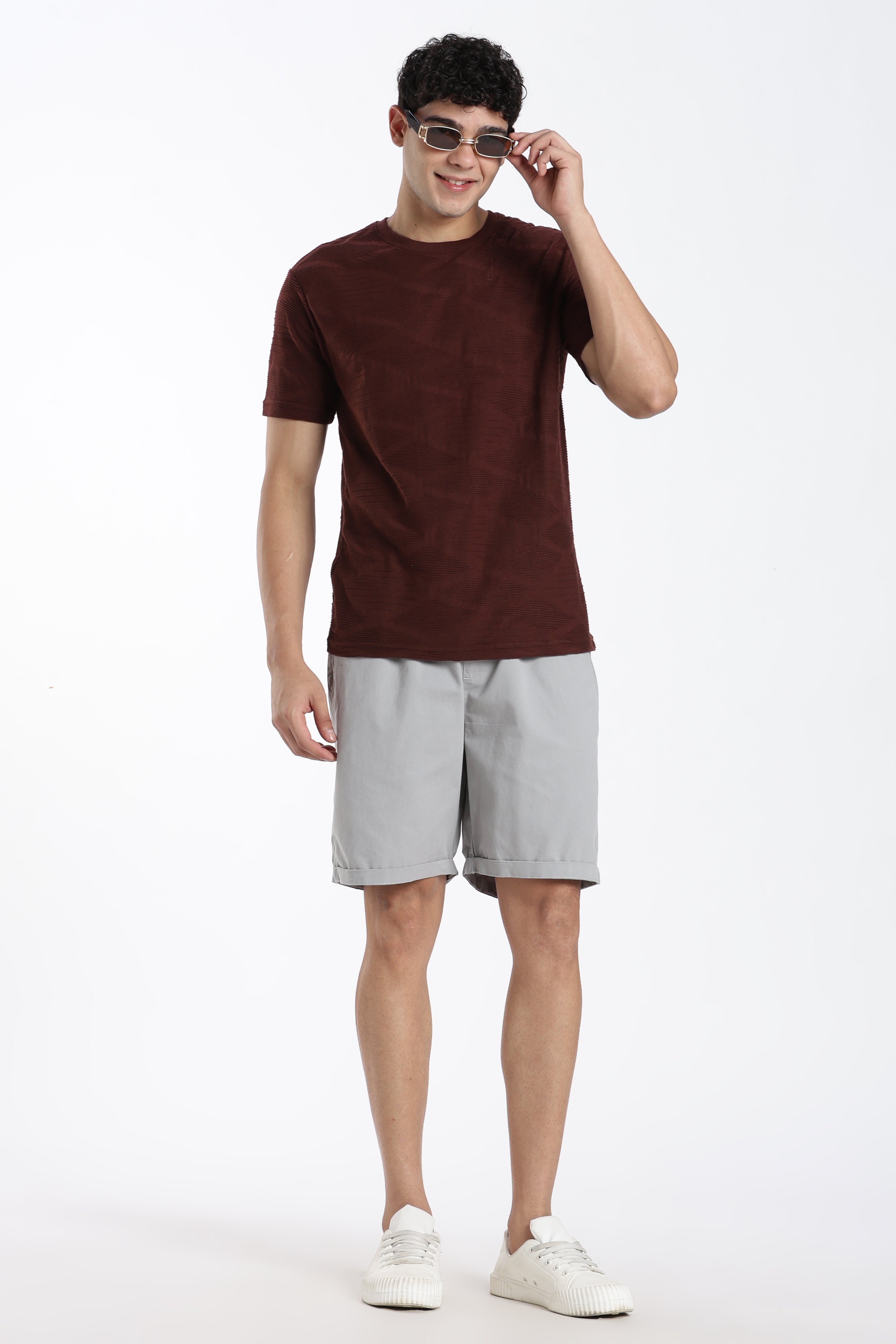 Maroon Textured Regular Fit T-Shirt for Men - Image 5