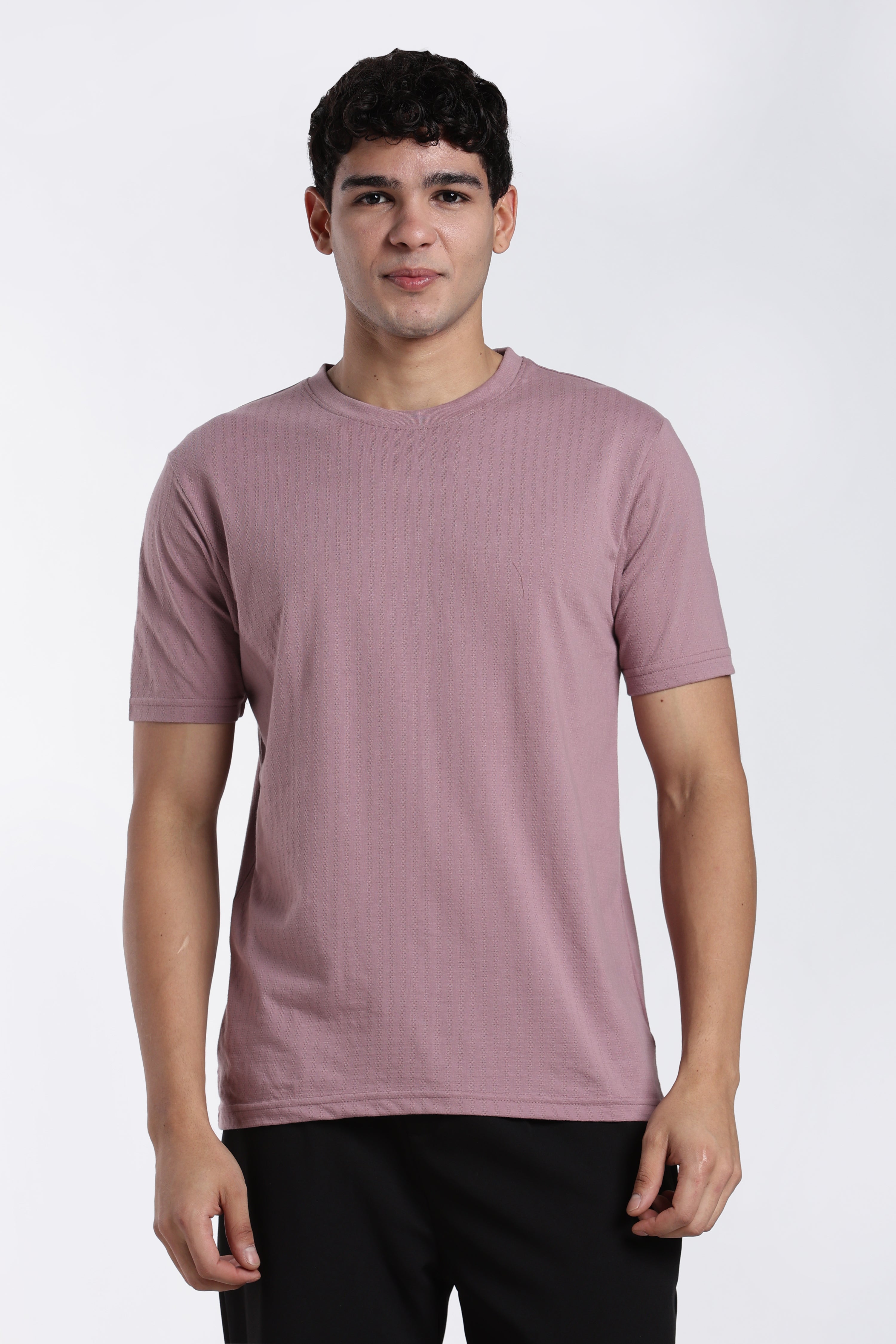 Mauve Textured Regular Fit T-Shirt for Men - Image 2