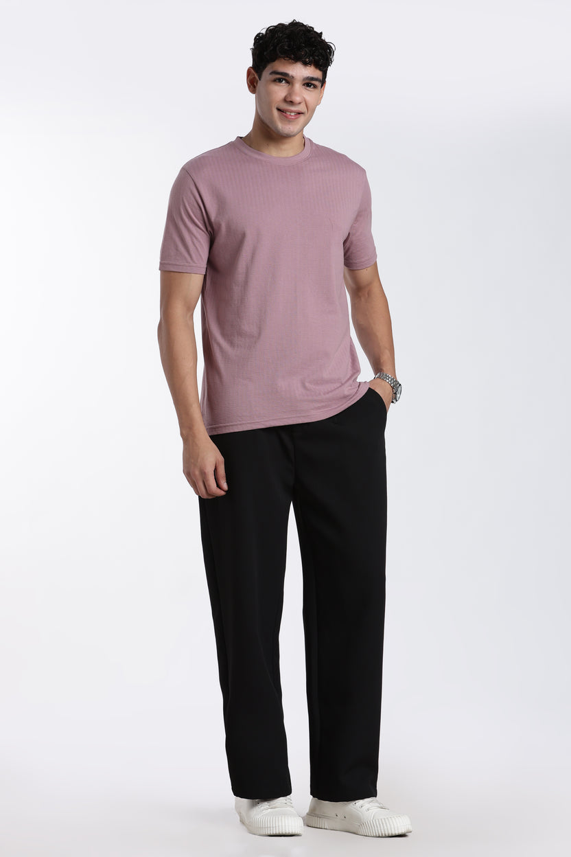 Mauve Textured Regular Fit T-Shirt For Men - Image 6