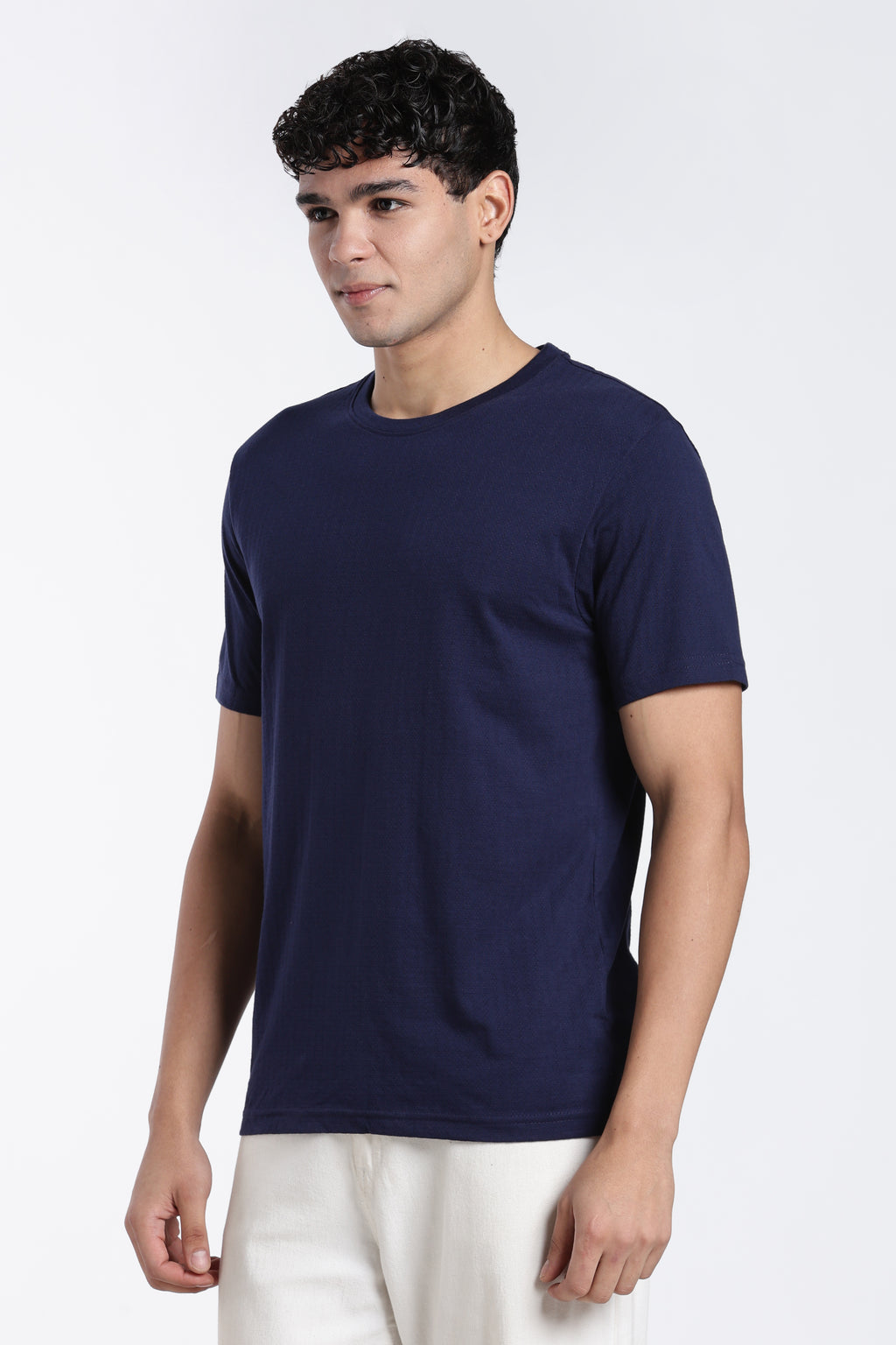 Navy Textured Regular Fit T-Shirt for Men - Image 4