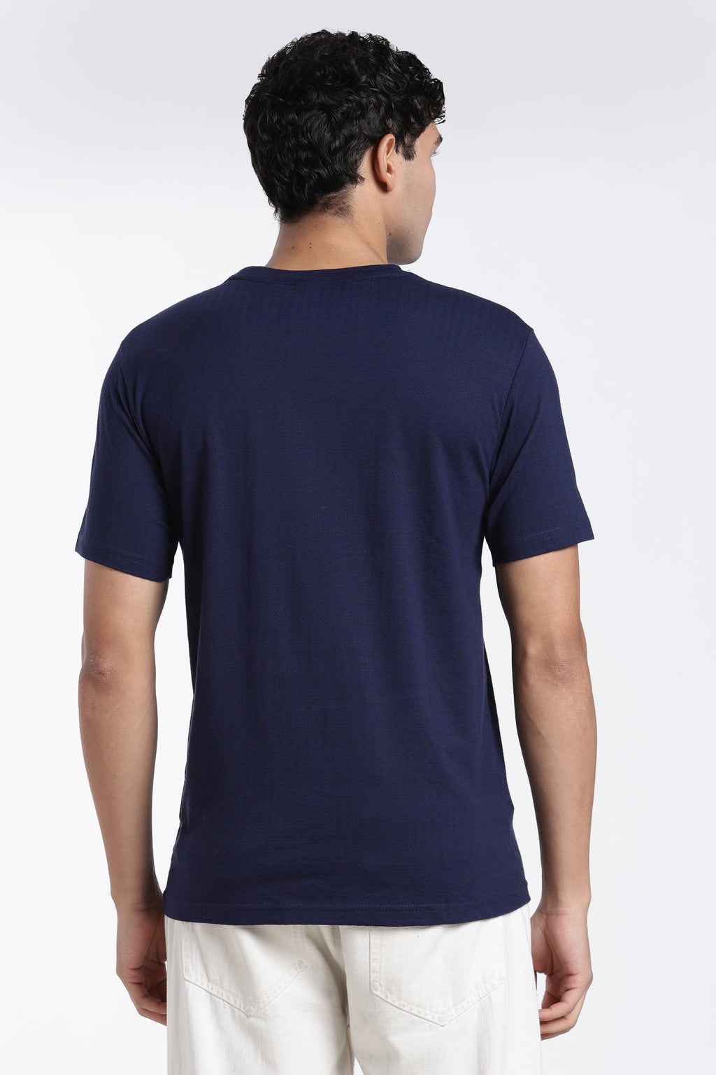 Navy Textured Regular Fit T-Shirt for Men - Image 5