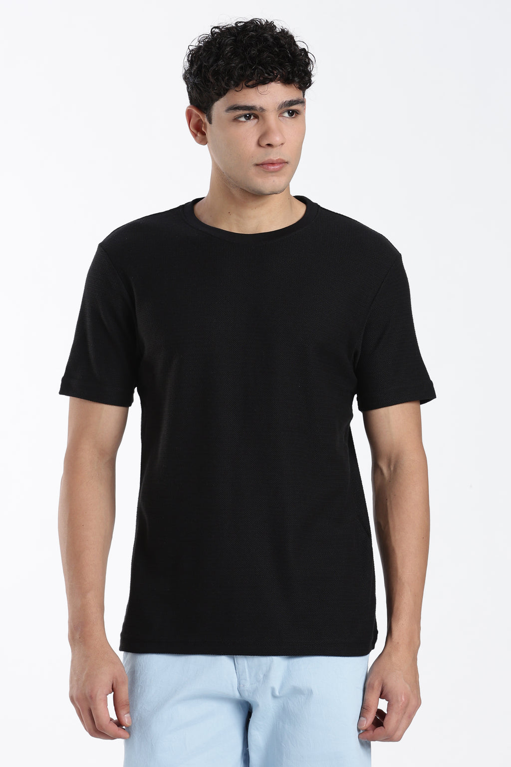 Black Textured Regular Fit T-Shirt for Men - Image 2