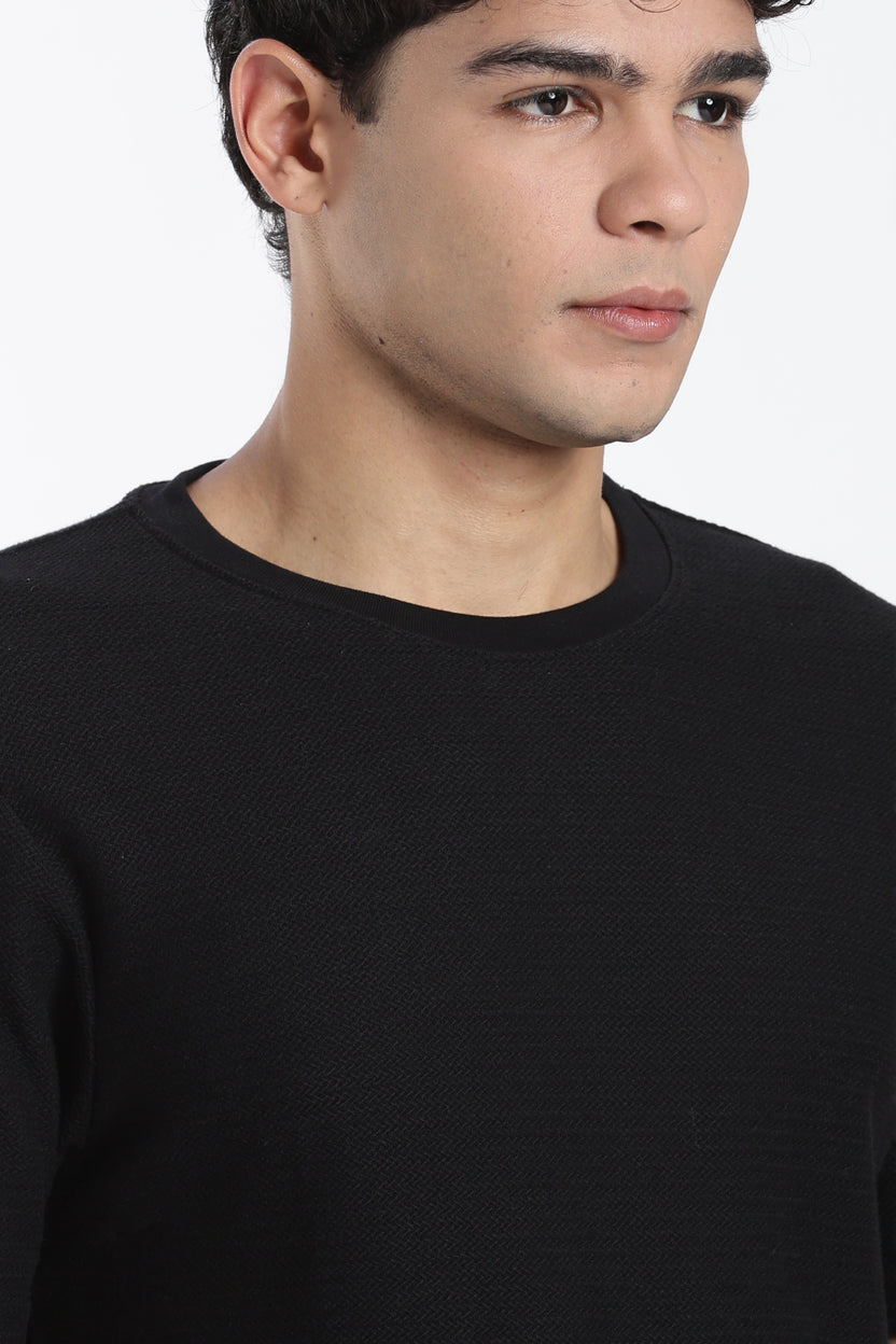 Black Textured Regular Fit T-Shirt For Men - Image 3