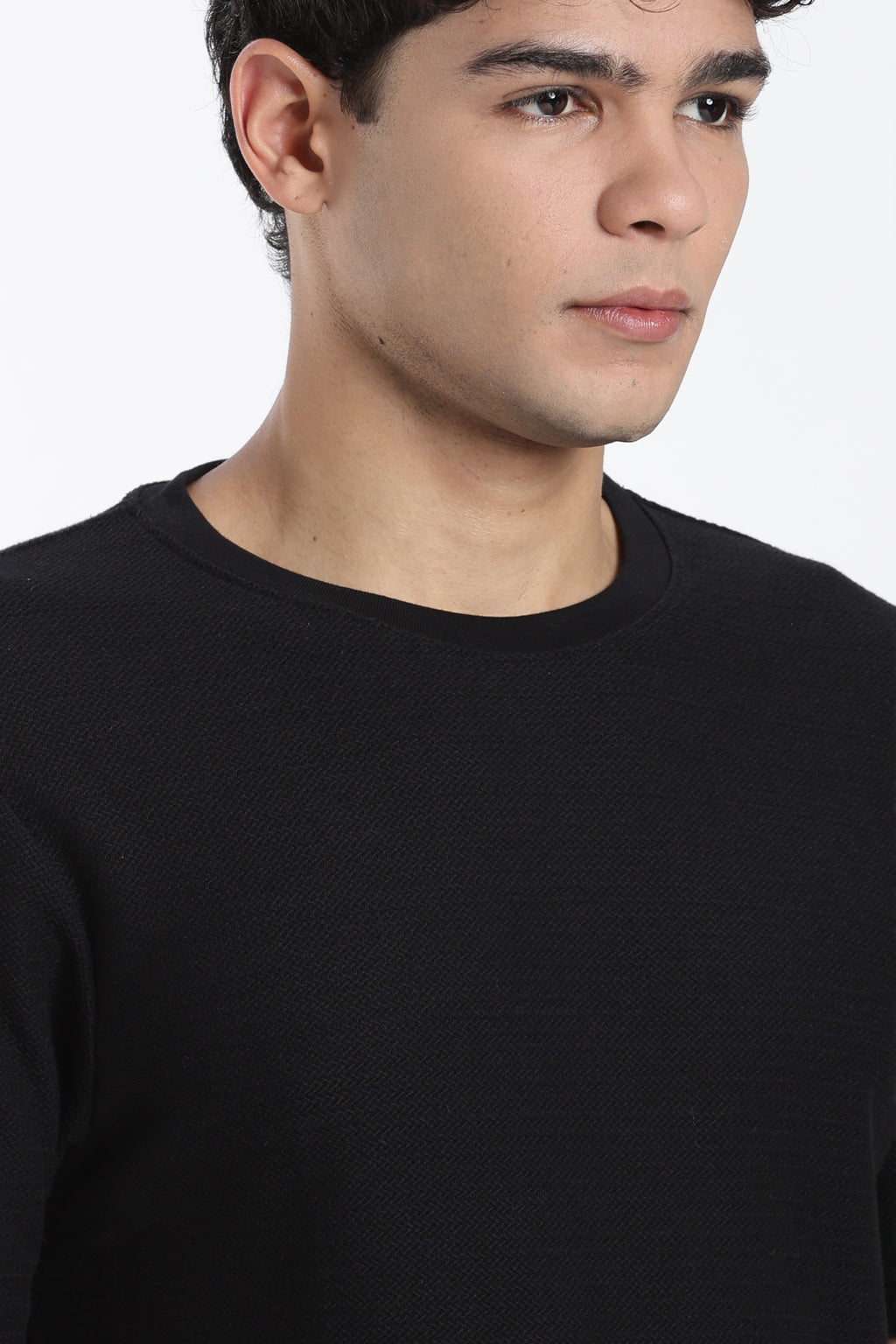 Black Textured Regular Fit T-Shirt for Men - Image 3