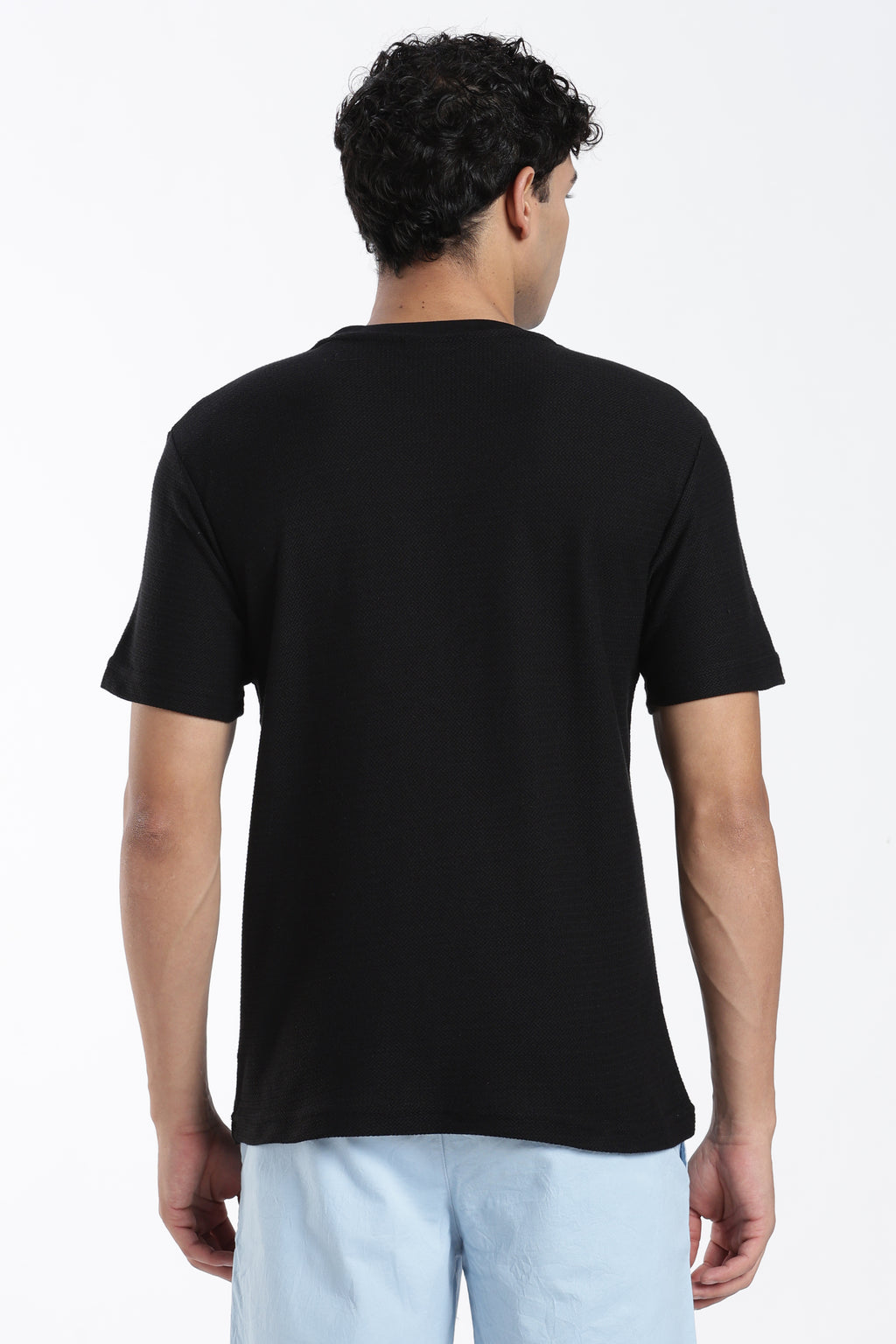 Black Textured Regular Fit T-Shirt for Men - Image 5