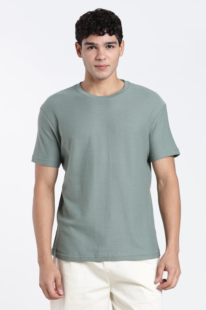 Green Textured Regular Fit T-Shirt For Men - Image 2