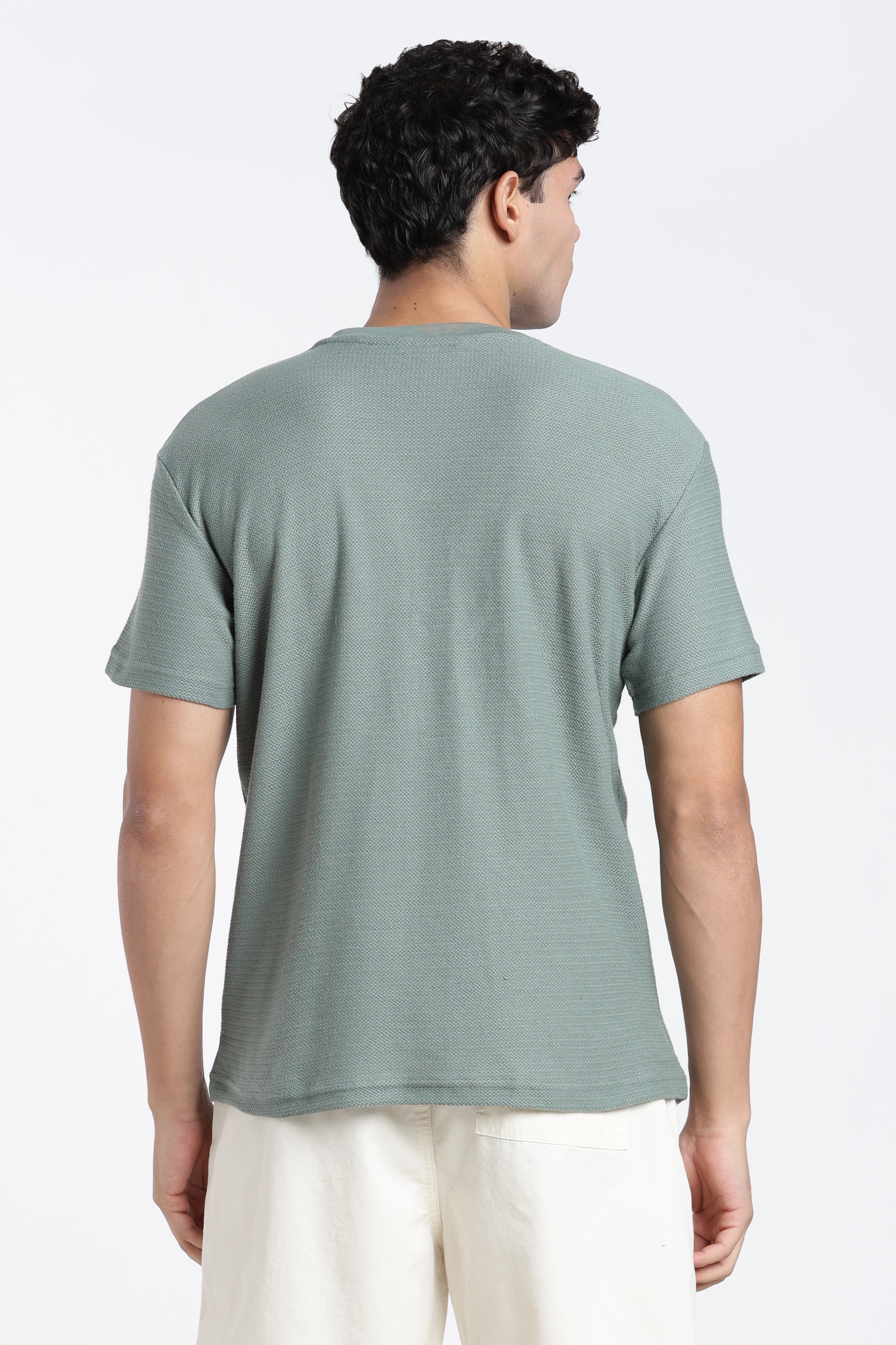 Green Textured Regular Fit T-Shirt for Men - Image 5
