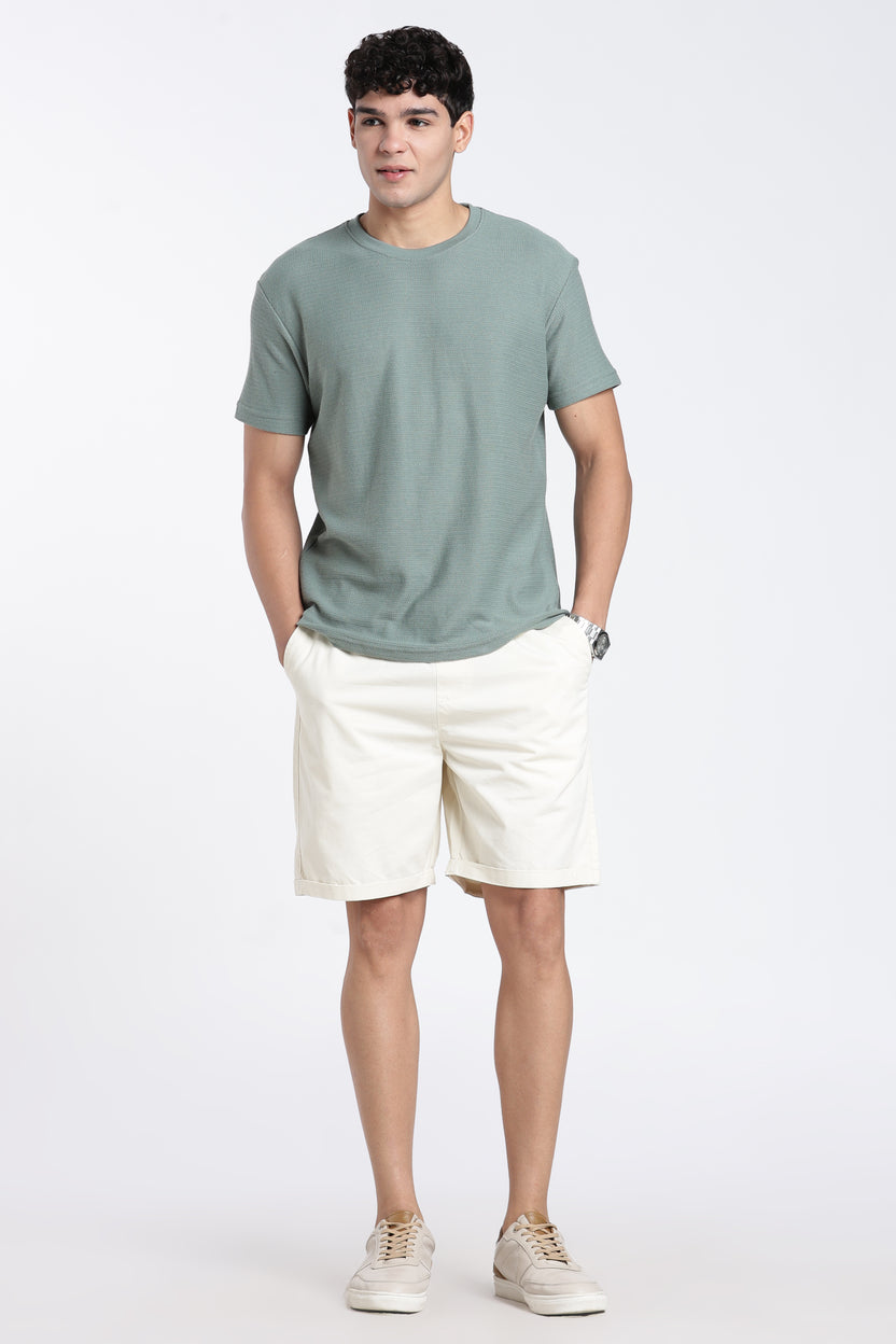 Green Textured Regular Fit T-Shirt For Men - Image 6