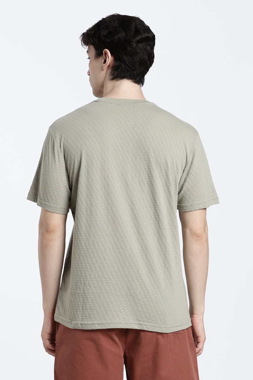 Cream Textured Regular Fit T-Shirt For Men - Image 5