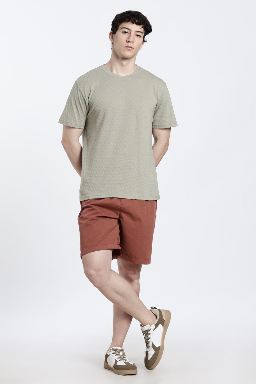Cream Textured Regular Fit T-Shirt For Men - Image 6