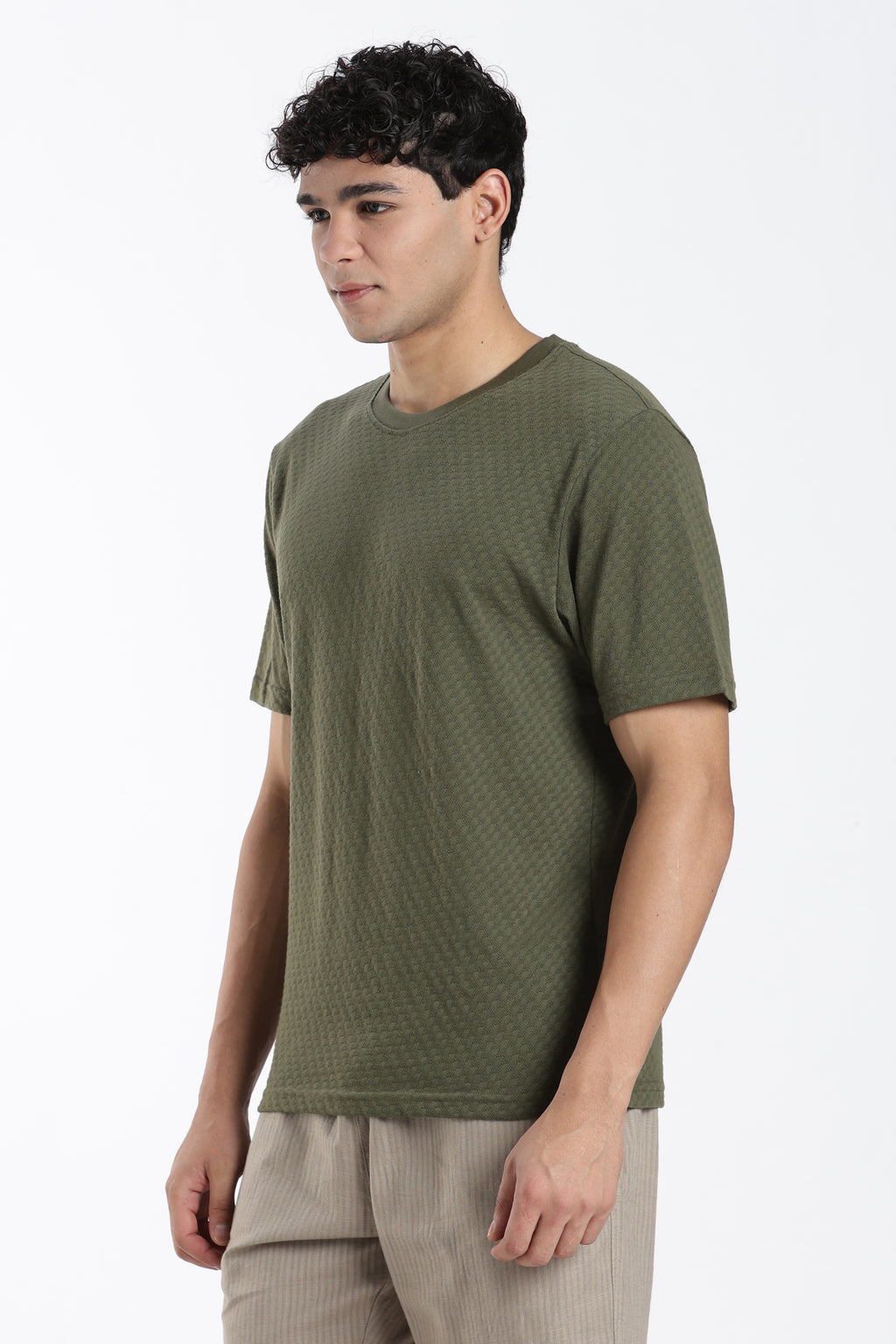 Olive Textured Regular Fit T-Shirt for Men - Image 4