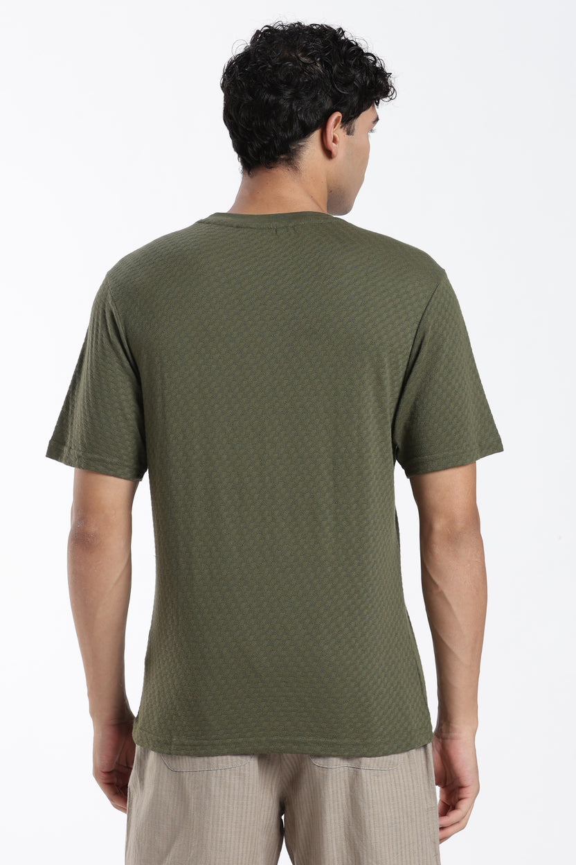 Olive Textured Regular Fit T-Shirt for Men - Image 5