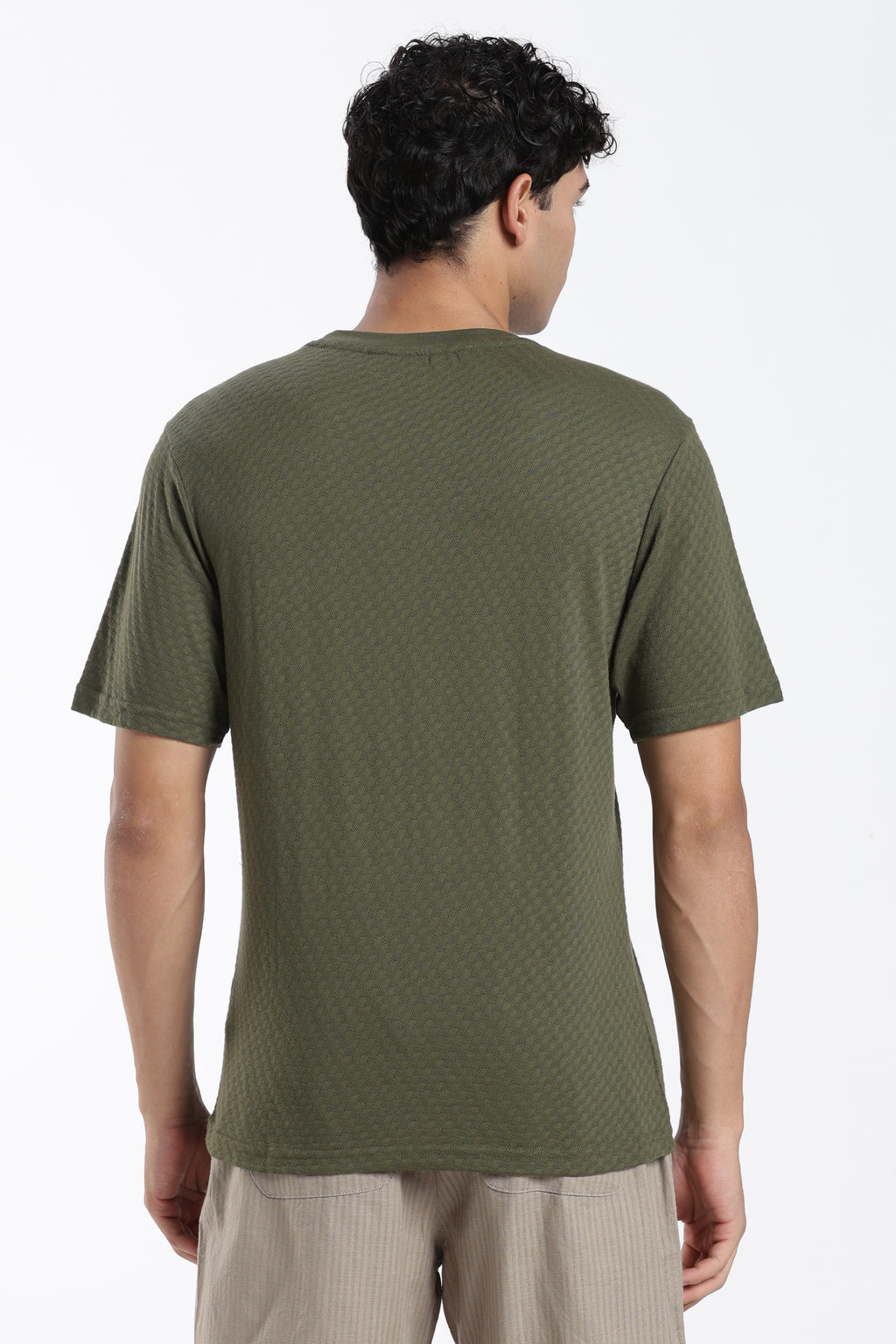 Olive Textured Regular Fit T-Shirt for Men - Image 5