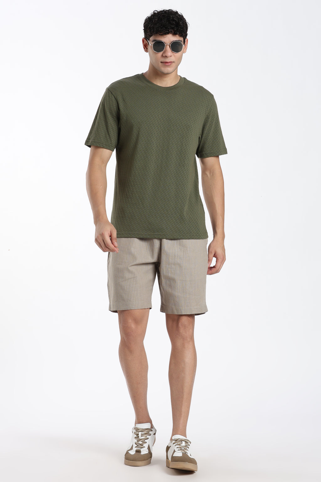 Olive Textured Regular Fit T-Shirt for Men - Image 6