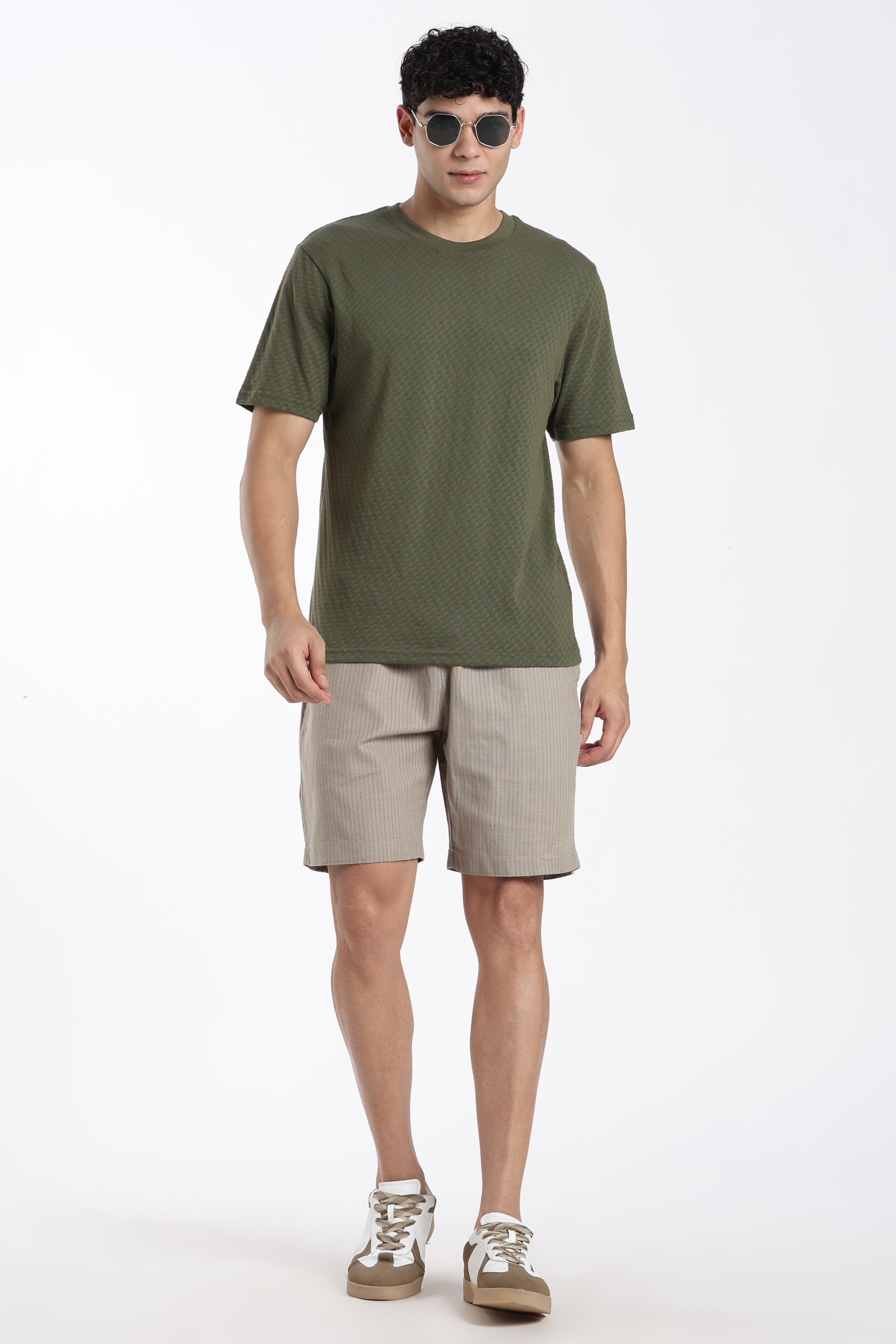 Olive Textured Regular Fit T-Shirt for Men - Image 6