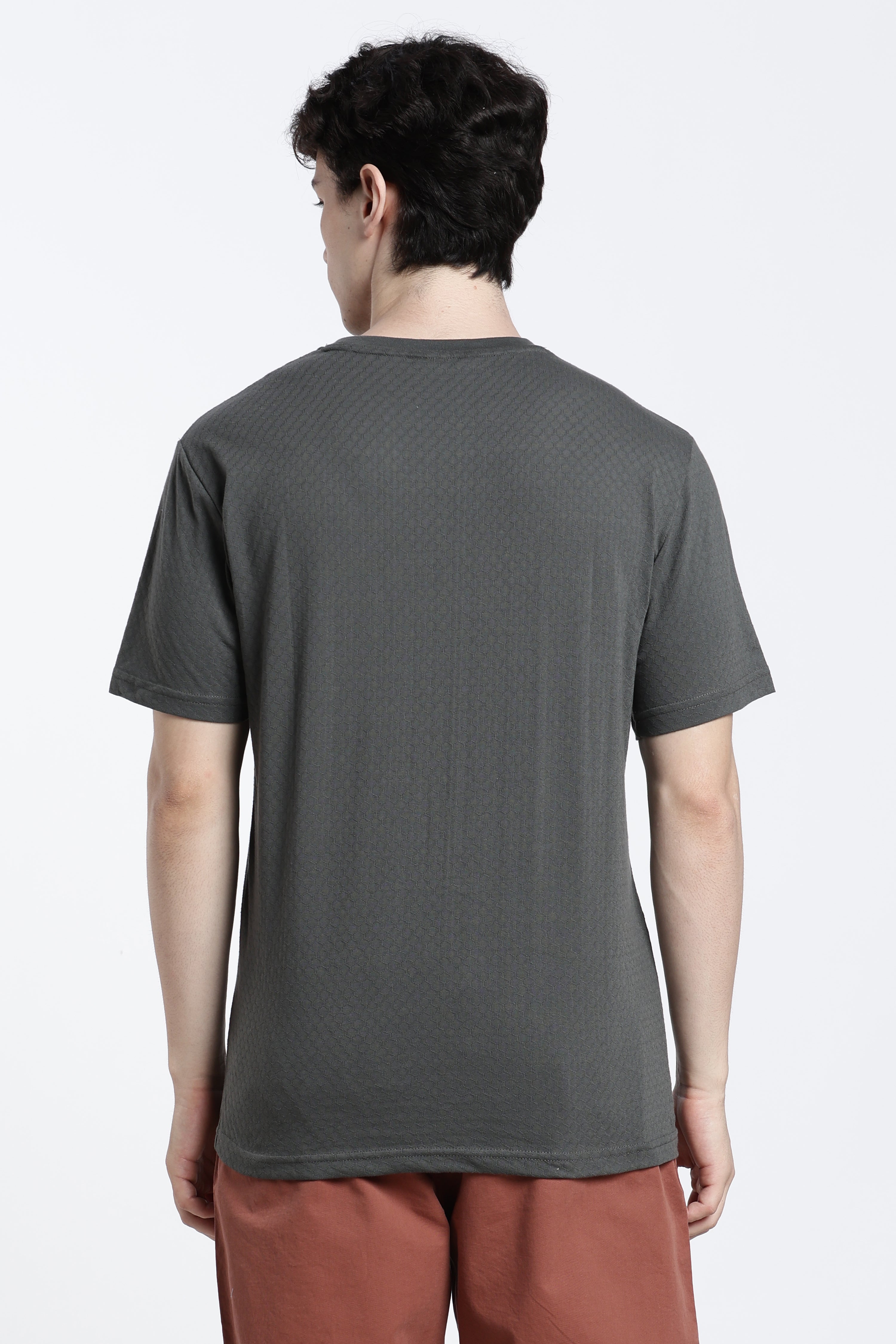 Grey Textured Regular Fit T-Shirt for Men - Image 5
