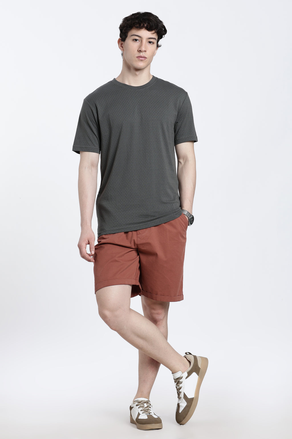 Grey Textured Regular Fit T-Shirt for Men - Image 6