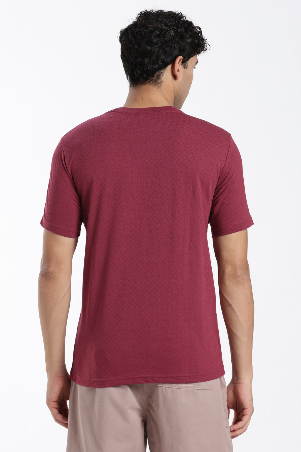 Pink Textured Regular Fit T-Shirt for Men - Image 5