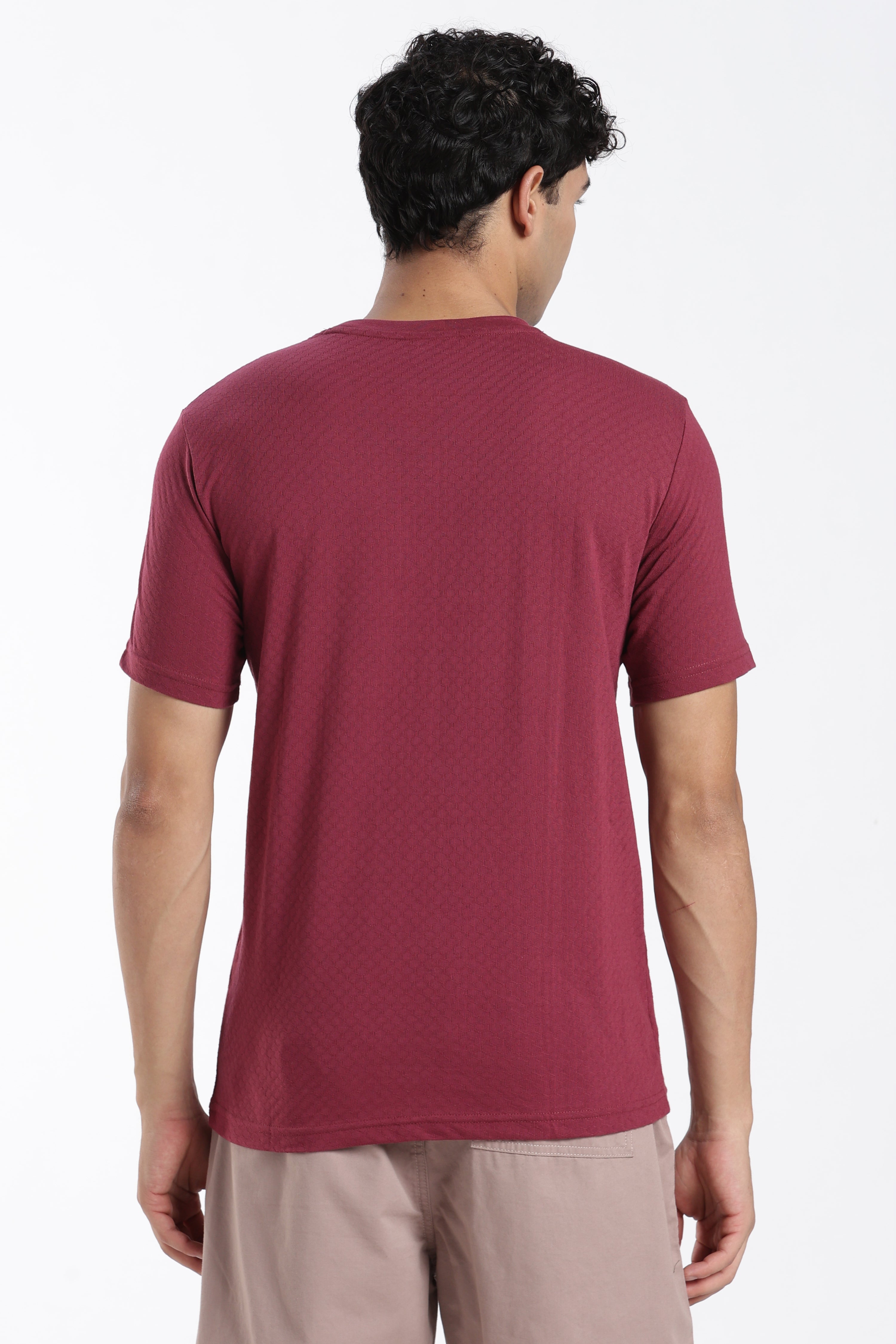 Pink Textured Regular Fit T-Shirt for Men - Image 5