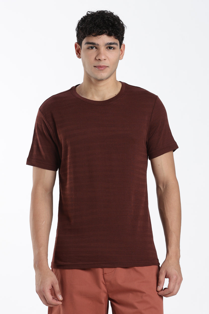 Brown Textured Regular Fit T-Shirt For Men - Image 2