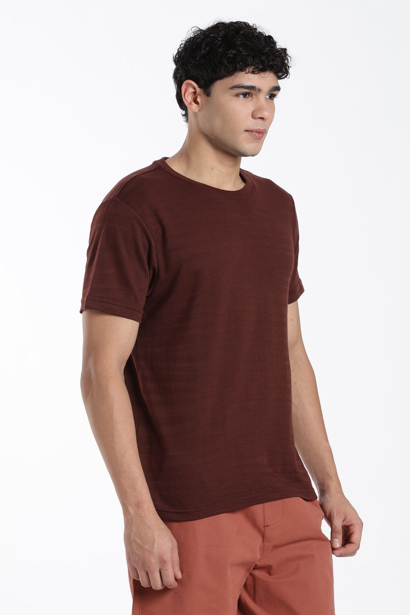 Brown Textured Regular Fit T-Shirt For Men - Image 4