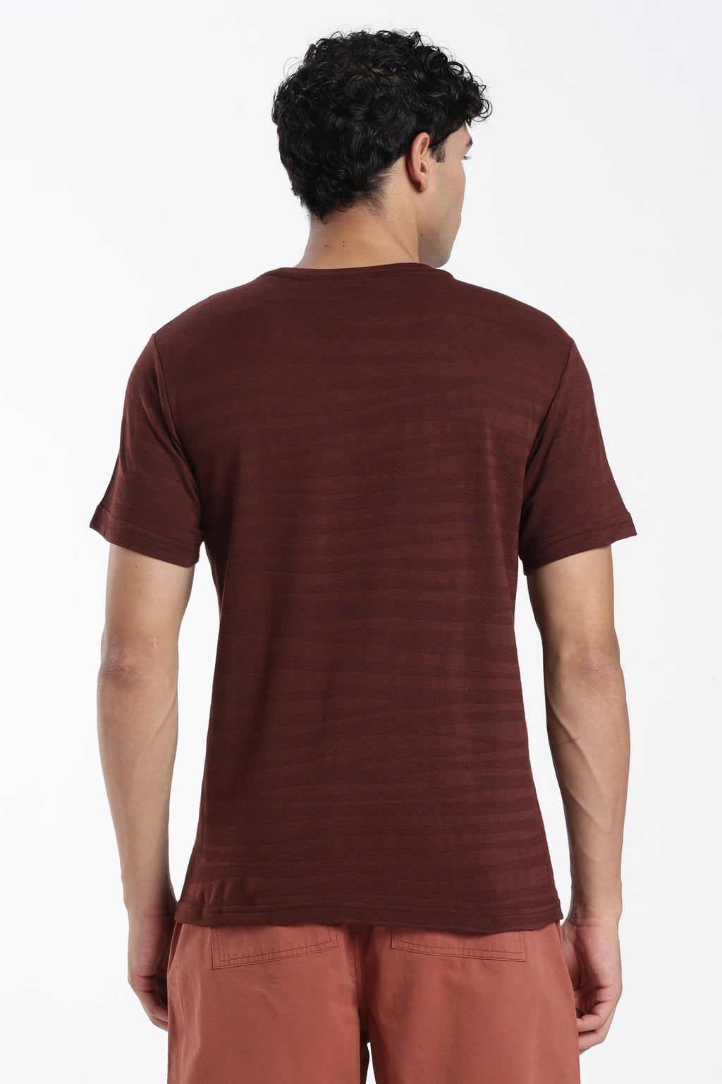 Brown Textured Regular Fit T-Shirt for Men - Image 5