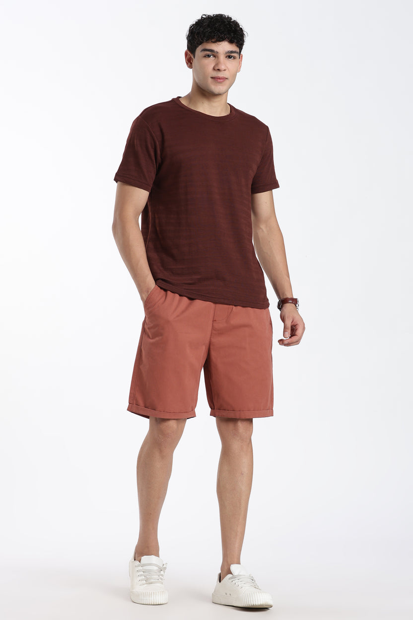 Brown Textured Regular Fit T-Shirt For Men - Image 6