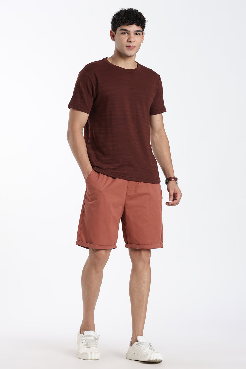 Brown Textured Regular Fit T-Shirt for Men - Image 6