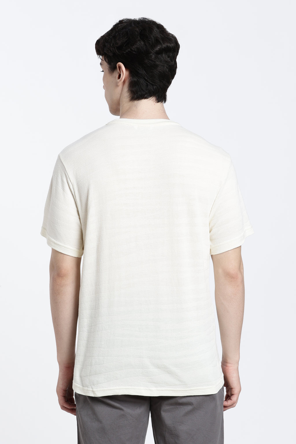 Off White Textured Regular Fit T-Shirt for Men - Image 5