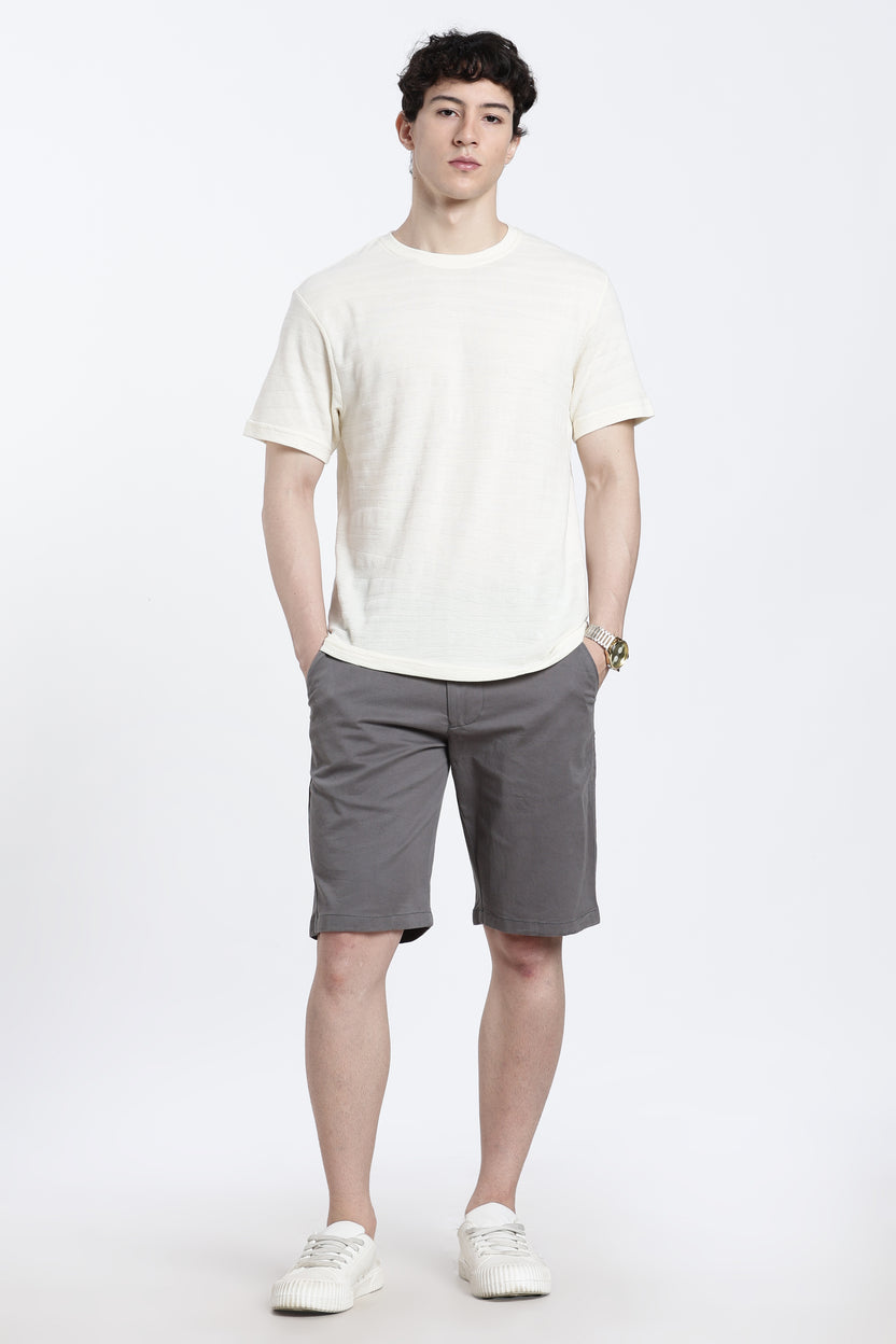 Off White Textured Regular Fit T-Shirt for Men - Image 6