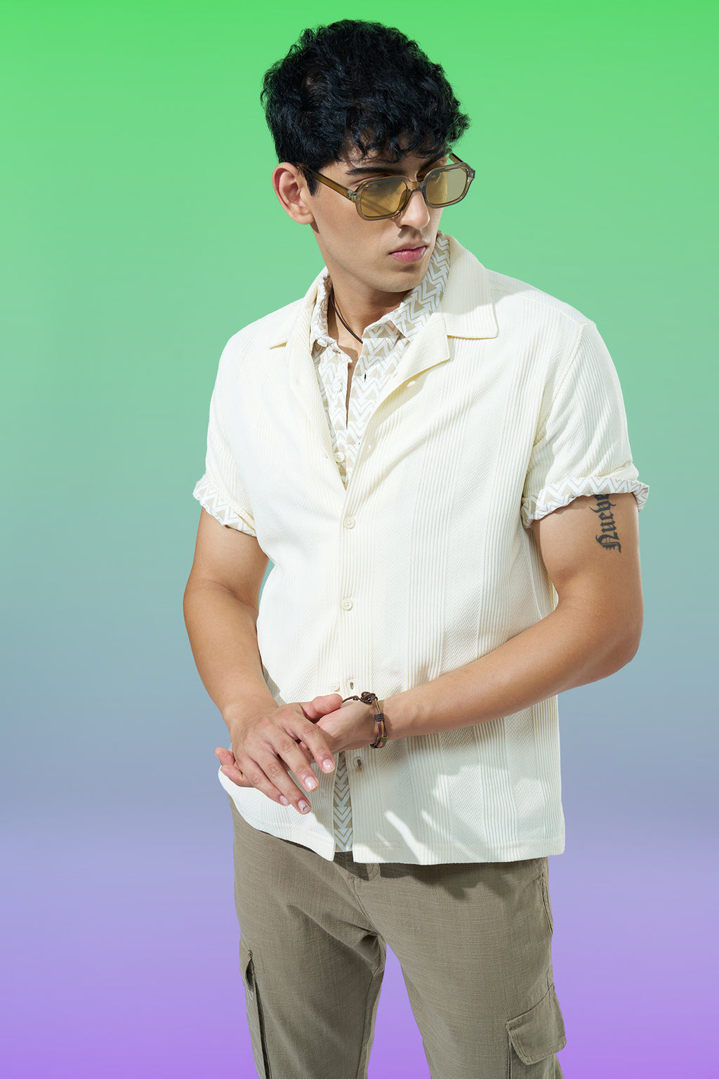 Off White Regular Fit Casual Shirt for Men - Image 1