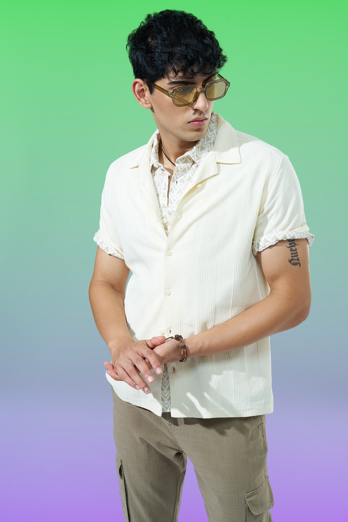 Off White Regular Fit Casual Shirt for Men - Image 1