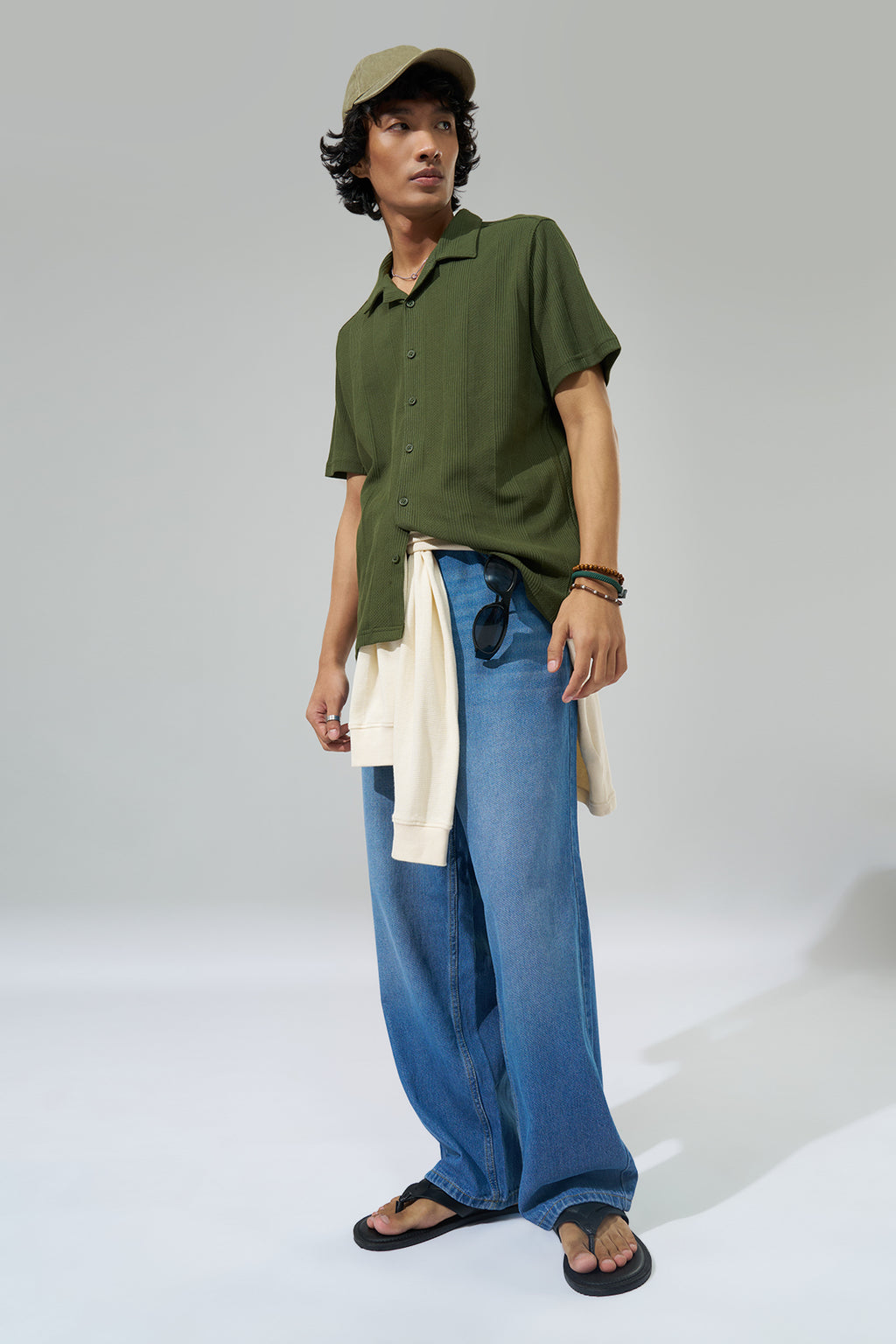 Olive Self-Pattern Resort Shirt for Men - Image 6