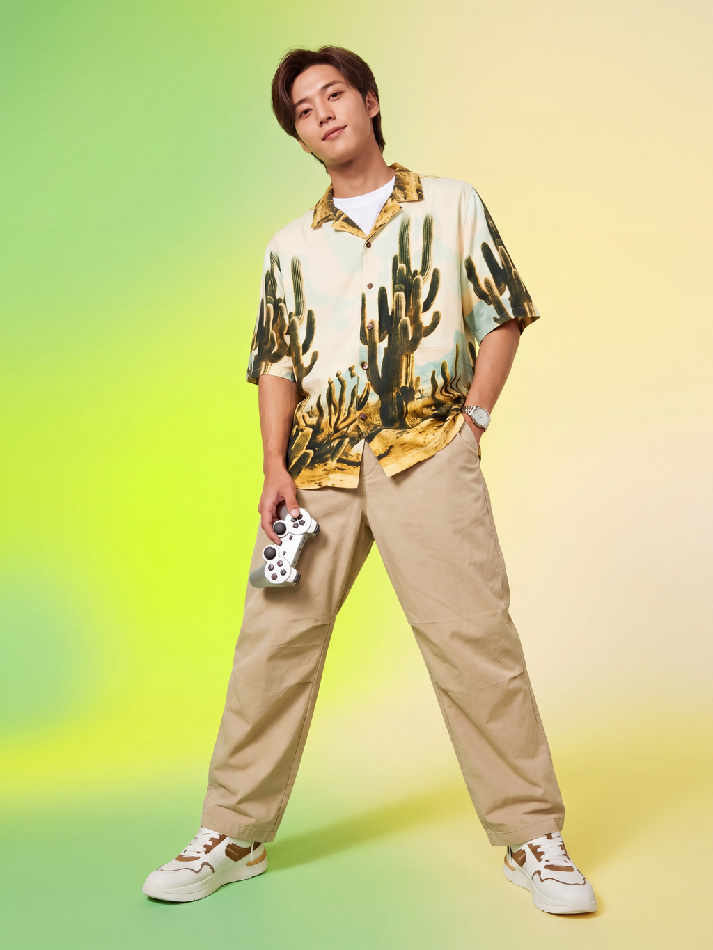 Beige Cactus Regular Fit Shirt for Men - Image 1
