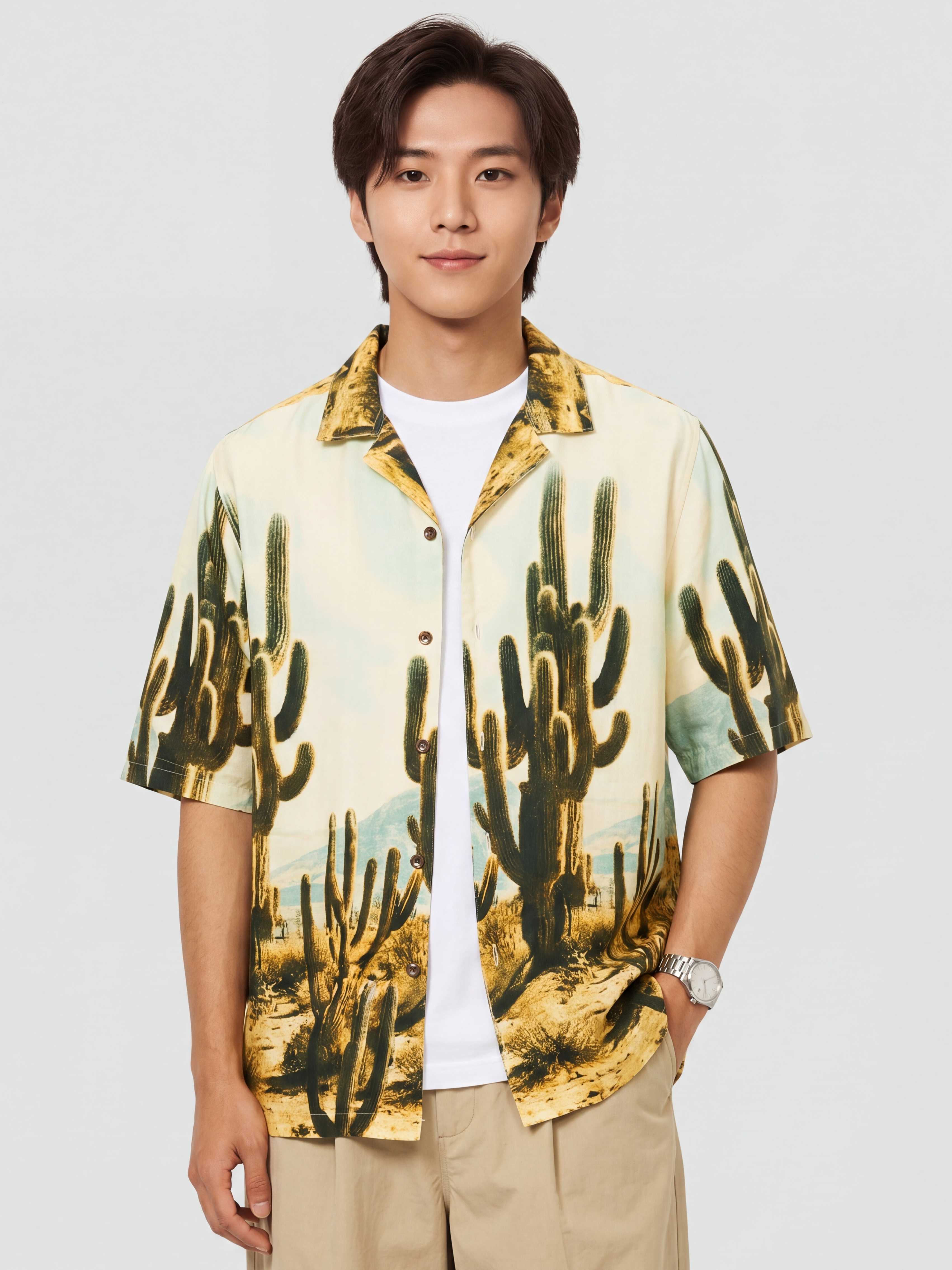 Beige Cactus Regular Fit Shirt for Men - Image 2