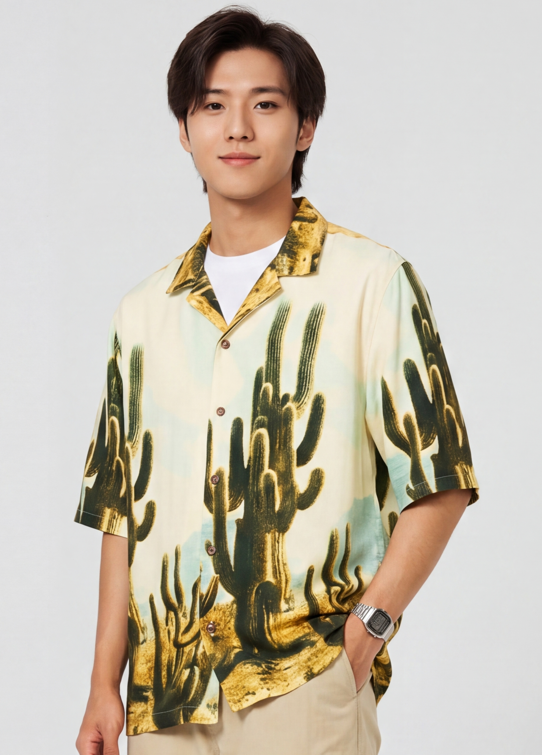 Beige Cactus Regular Fit Shirt for Men - Image 4