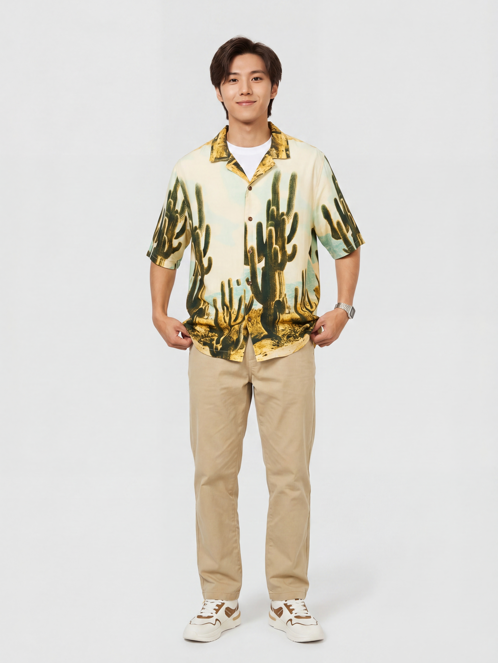 Beige Cactus Regular Fit Shirt for Men - Image 6