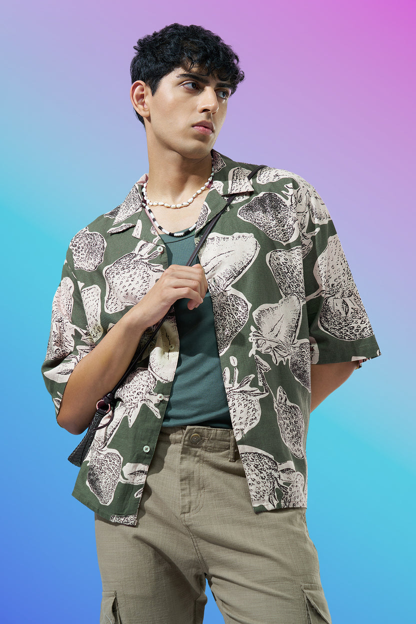 Green Printed Regular Fit Casual Shirt For Men - Image 1