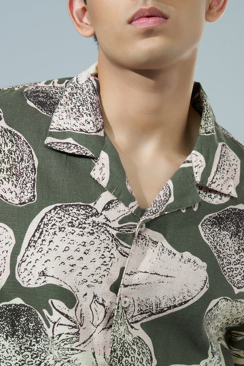 Green Printed Regular Fit Casual Shirt For Men - Image 3