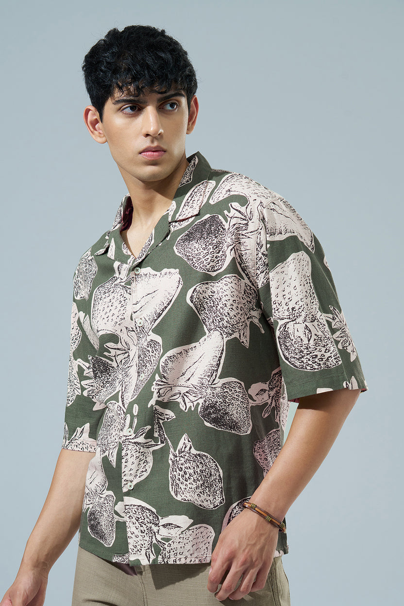 Green Printed Regular Fit Casual Shirt For Men - Image 4