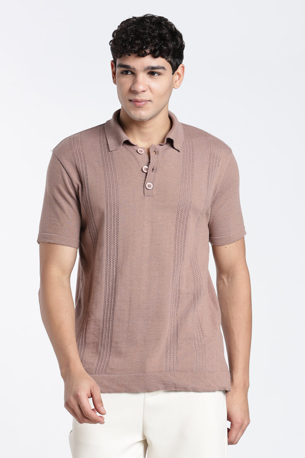 Pink Textured Regular Fit Polo T-Shirt for Men - Image 2