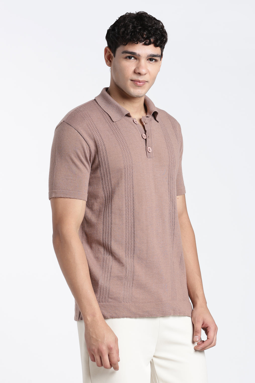 Pink Textured Regular Fit Polo T-Shirt for Men - Image 4