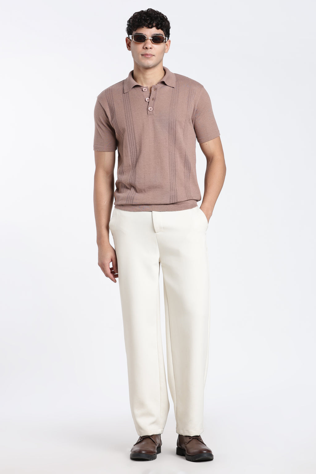 Pink Textured Regular Fit Polo T-Shirt for Men - Image 6