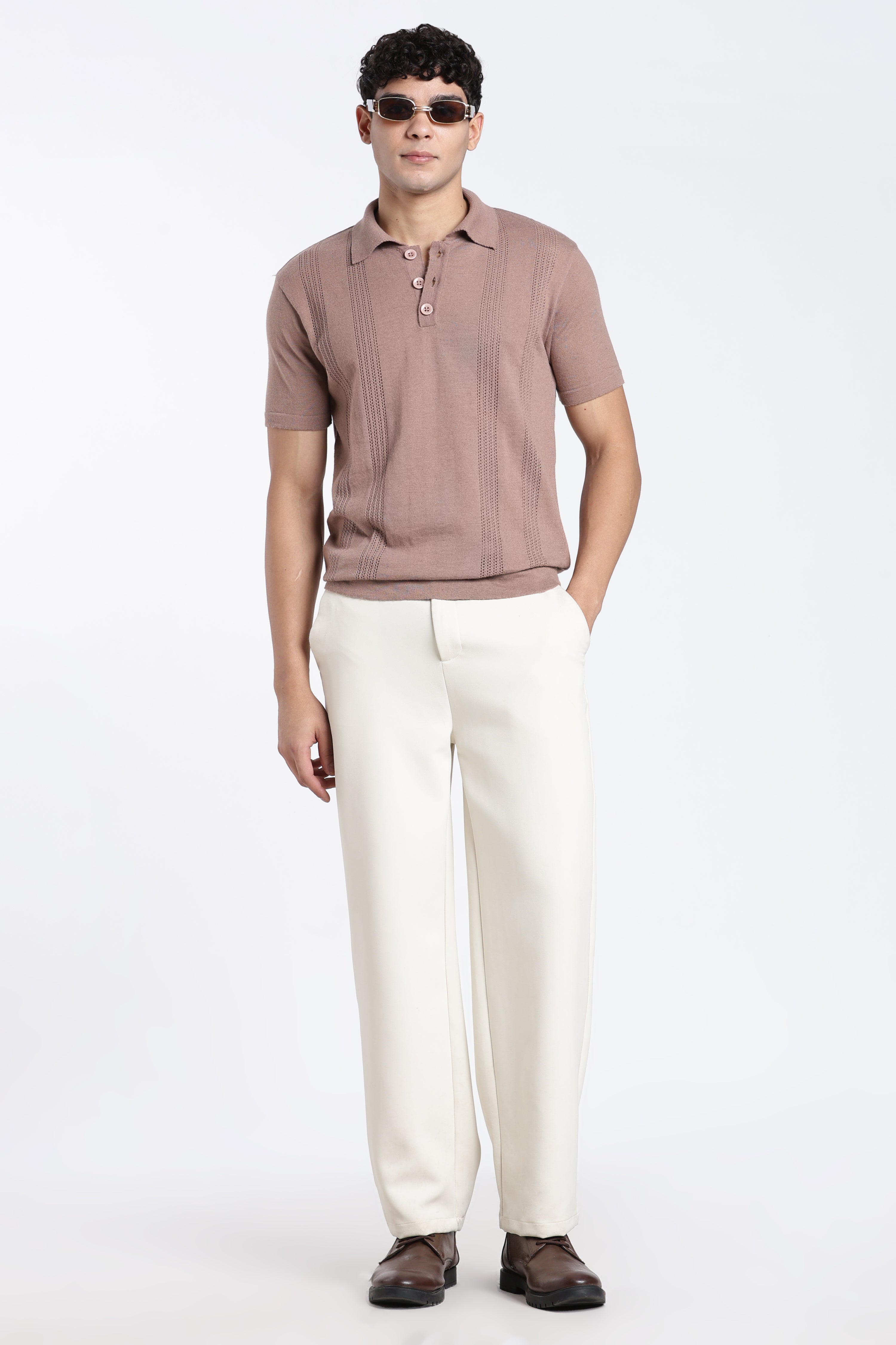 Pink Textured Regular Fit Polo T-Shirt for Men - Image 6