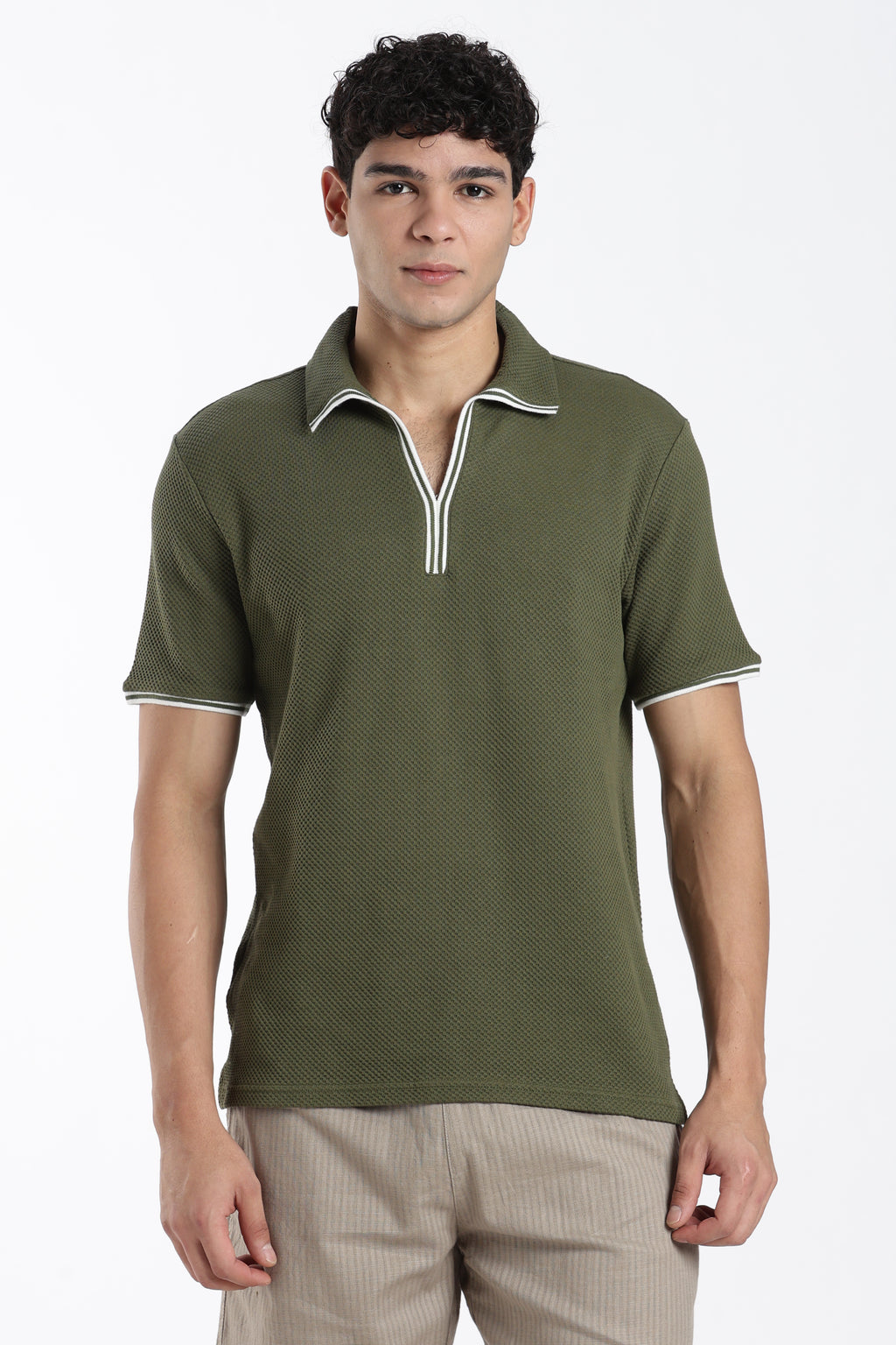 Olive Textured Regular Fit T-Shirt for Men - Image 2