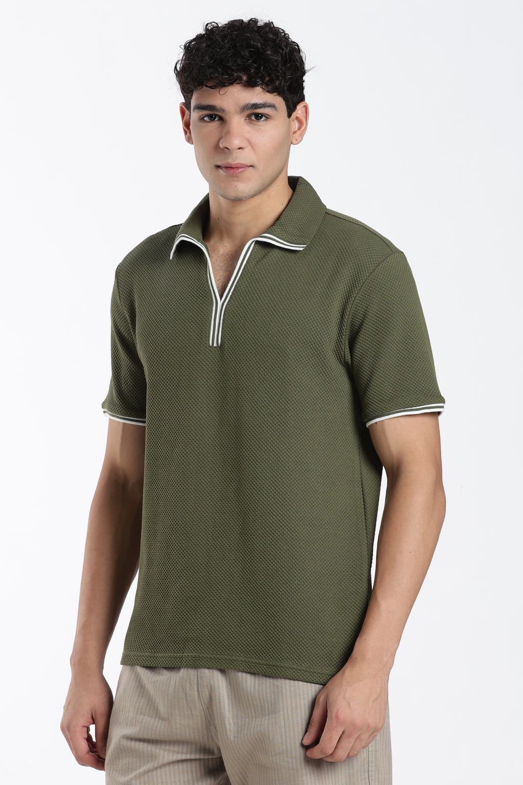 Olive Textured Regular Fit T-Shirt for Men - Image 4