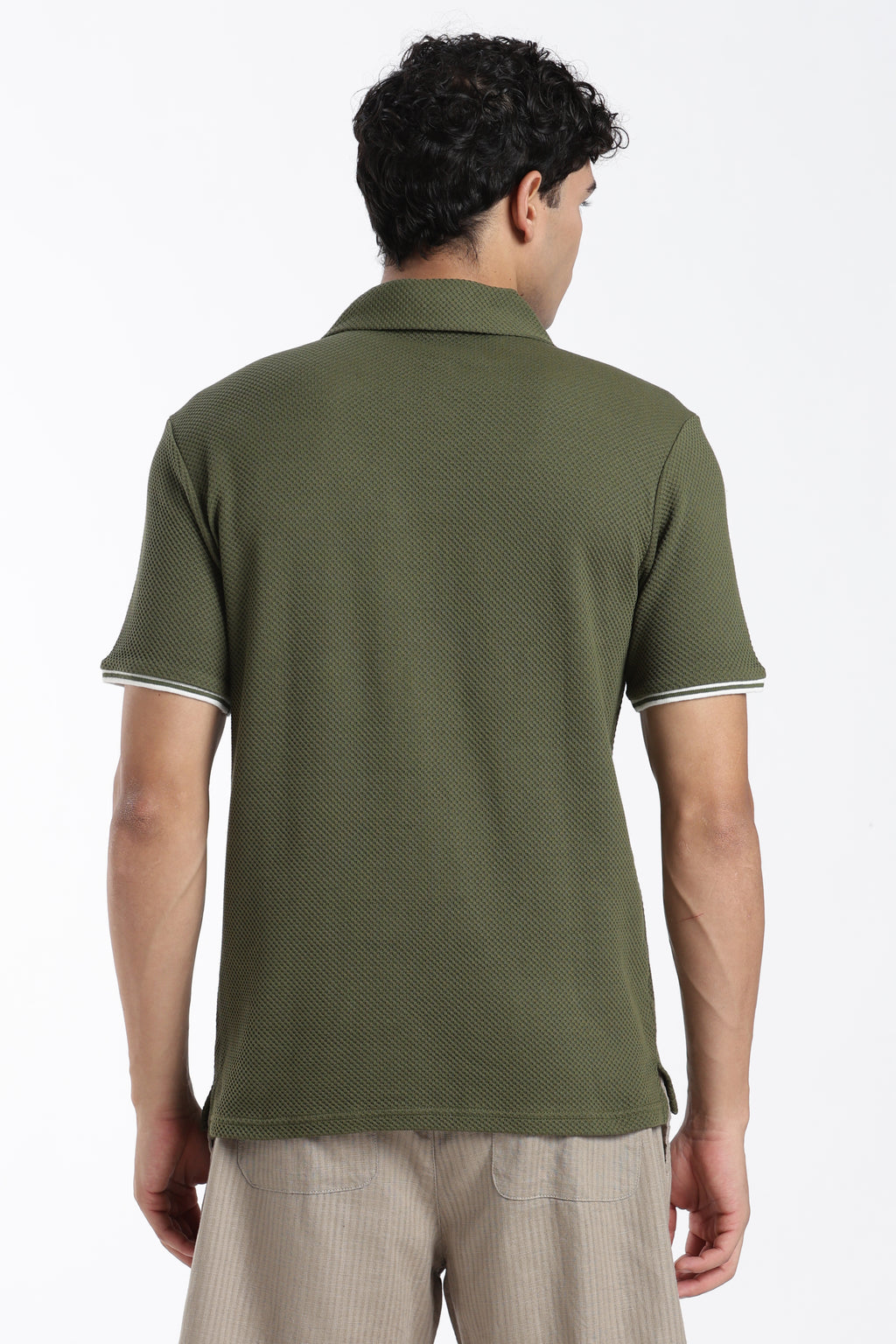 Olive Textured Regular Fit T-Shirt for Men - Image 5