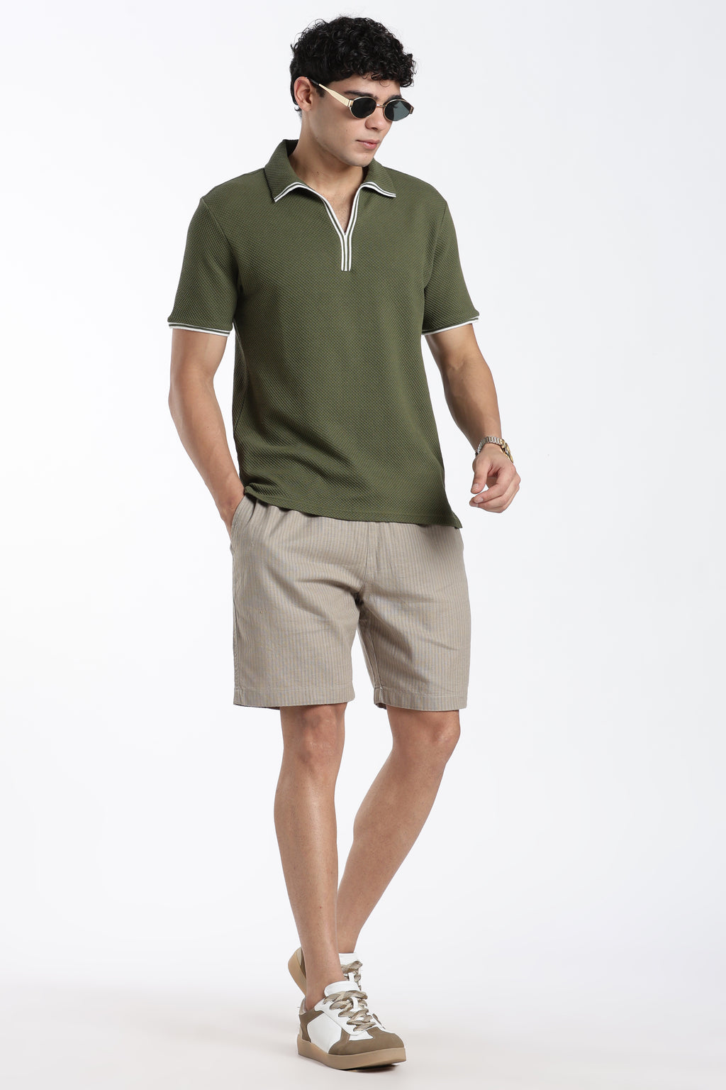 Olive Textured Regular Fit T-Shirt for Men - Image 6