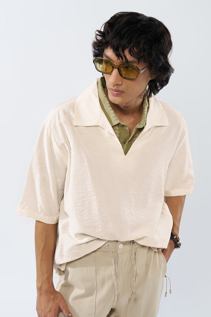 Off White Solid Relaxed Fit T-Shirt for Men - Image 1