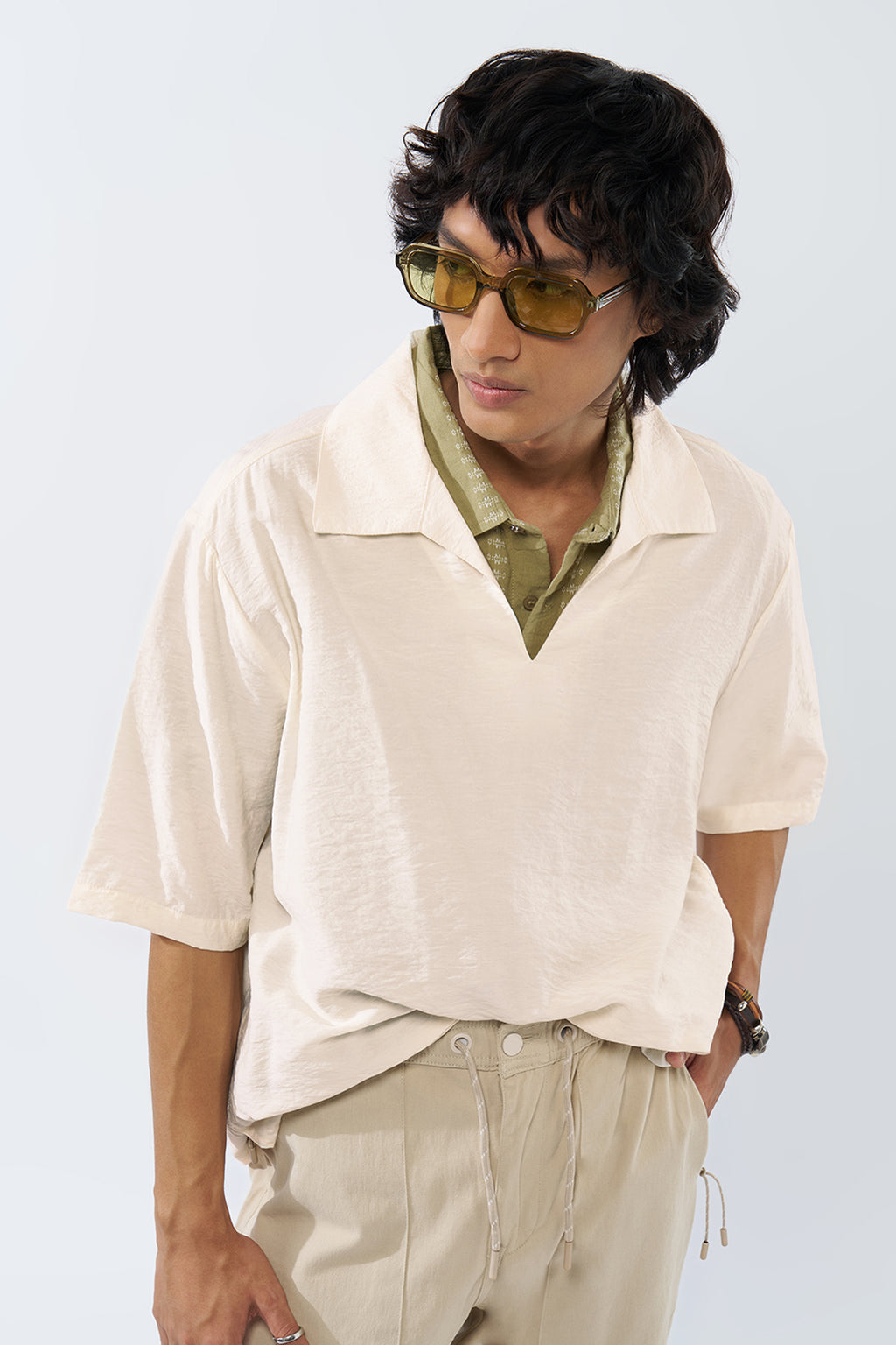 Off White Solid Relaxed Fit T-Shirt for Men - Image 1